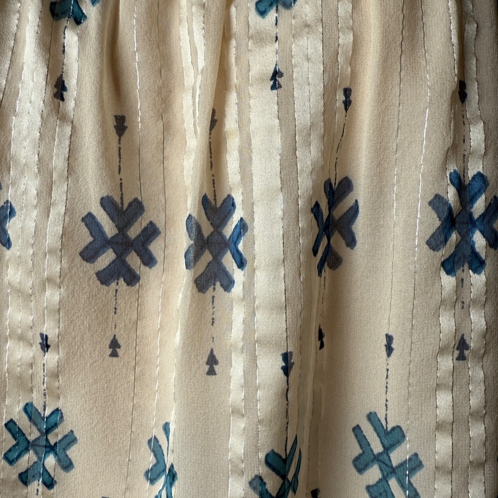 NWT JOIE Rosenda Silk Tank Blouse Aztec‎ Print Cream Blue Metallic Threads L NWT - Picture 12 of 17
